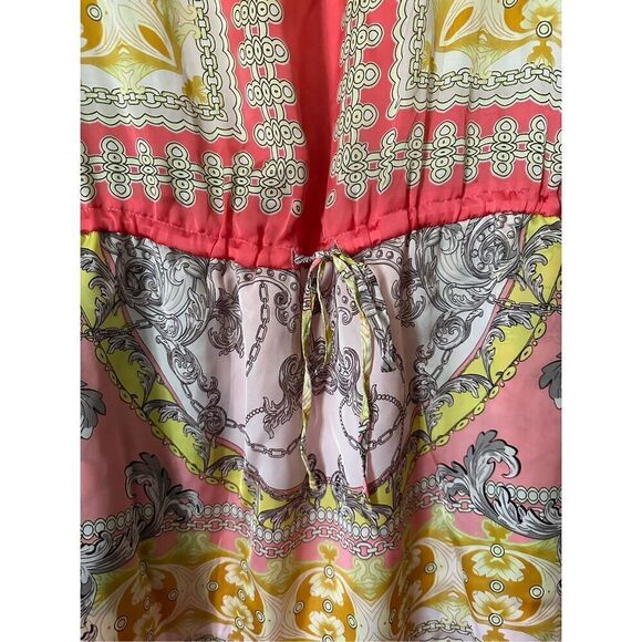 Jennifer Lopez Women’s Silky Multicolored Print Scarf Drawstring Waist Dress Siz - Picture 4 of 6